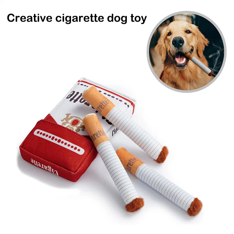 Funny Cigarette Box Dog Toy Interactive Plush & Chew