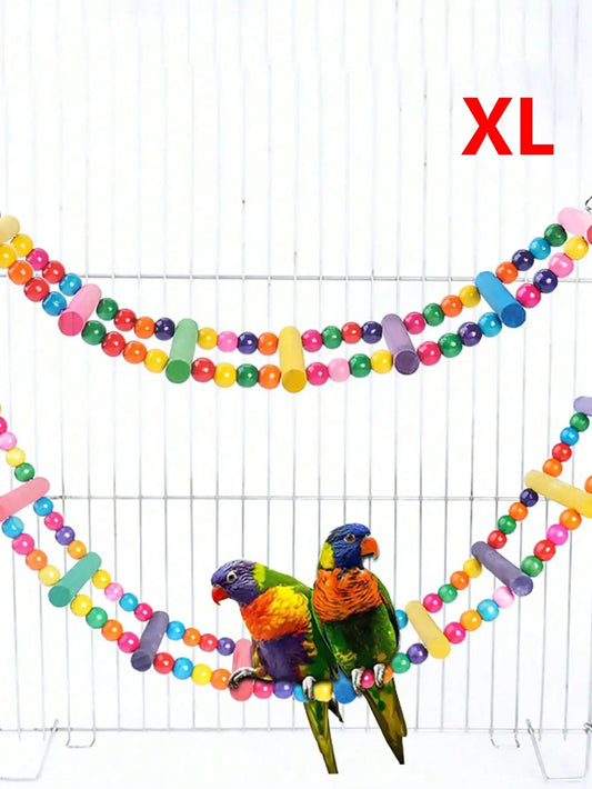 Vibrant Wooden Bird Ladder & Swing Toy for Small Parrots