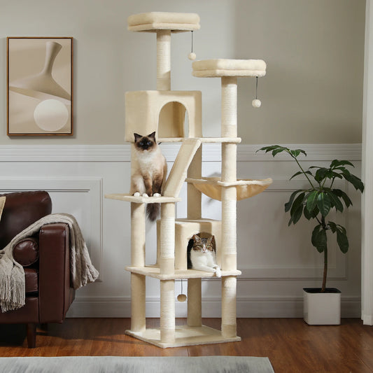 Tall Multi-Level Cat Tree Tower for Multiple Indoor Cats w/ Condo