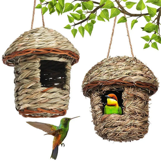 Handwoven Straw Bird Nest for Outdoor Canadian Garden & Small Birds