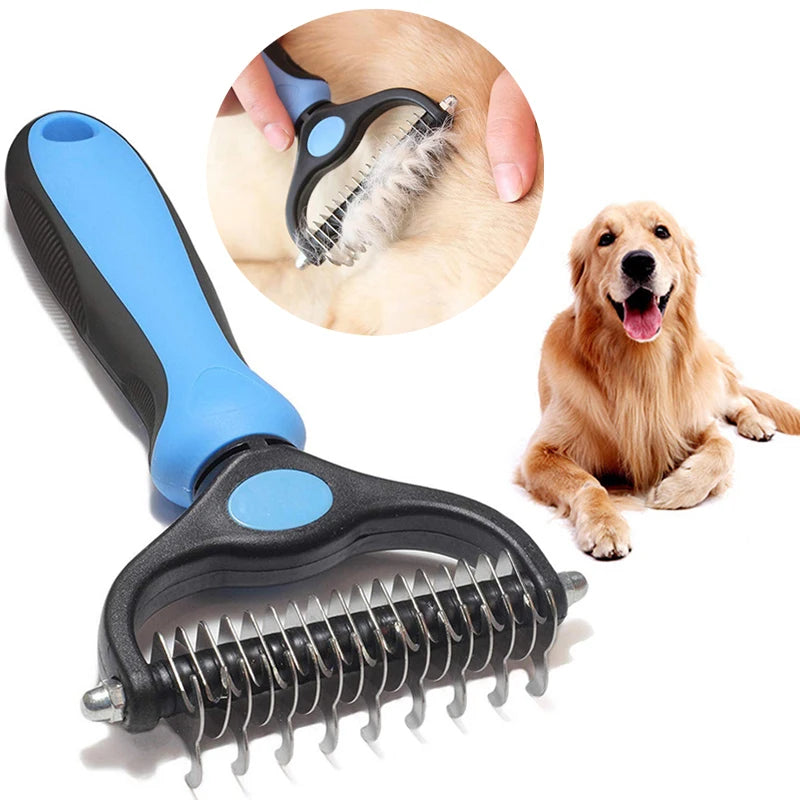 Pet Deshedding Brush | Dog & Cat Fur Remover & Knot Cutter