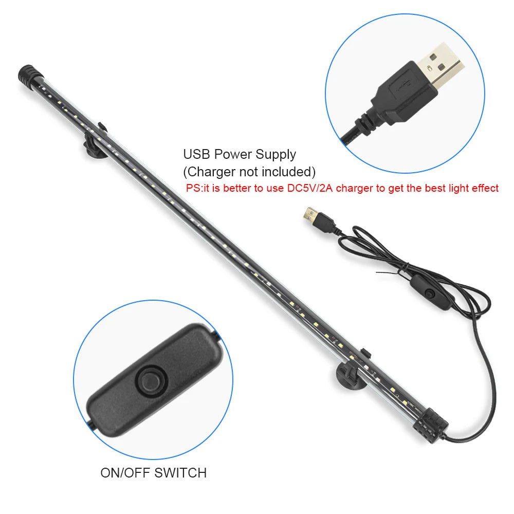 USB LED Aquarium Light | Plant Grow & Fish Tank Decor - Waterproof