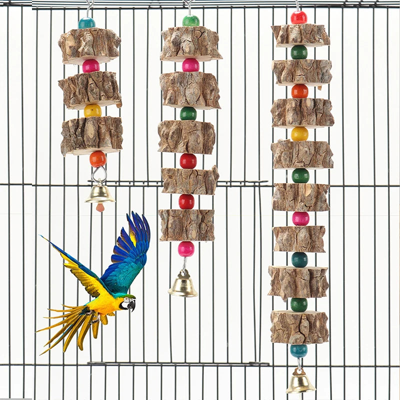 Natural Wooden Parrot Chew Toy | Safe Bird Cage Enrichment Canada