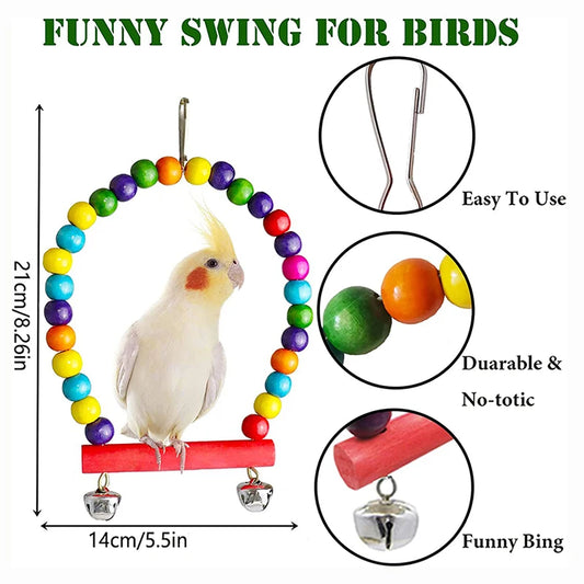 7-Pc Wood Parrot Toys & Bird Cage Accessories Set
