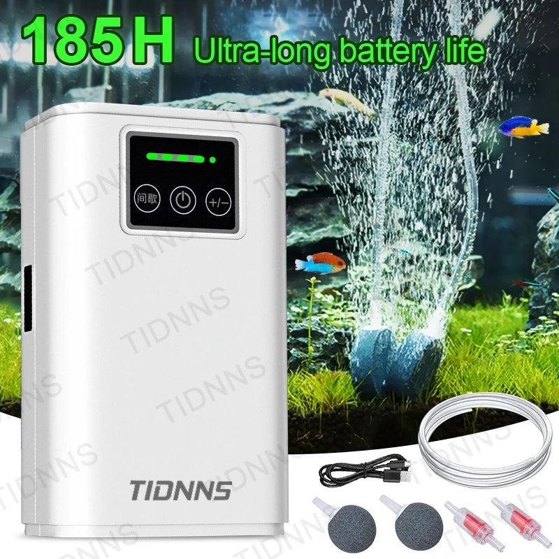 Portable Aquarium Air Pump: USB Rechargeable, 185 Hr Battery