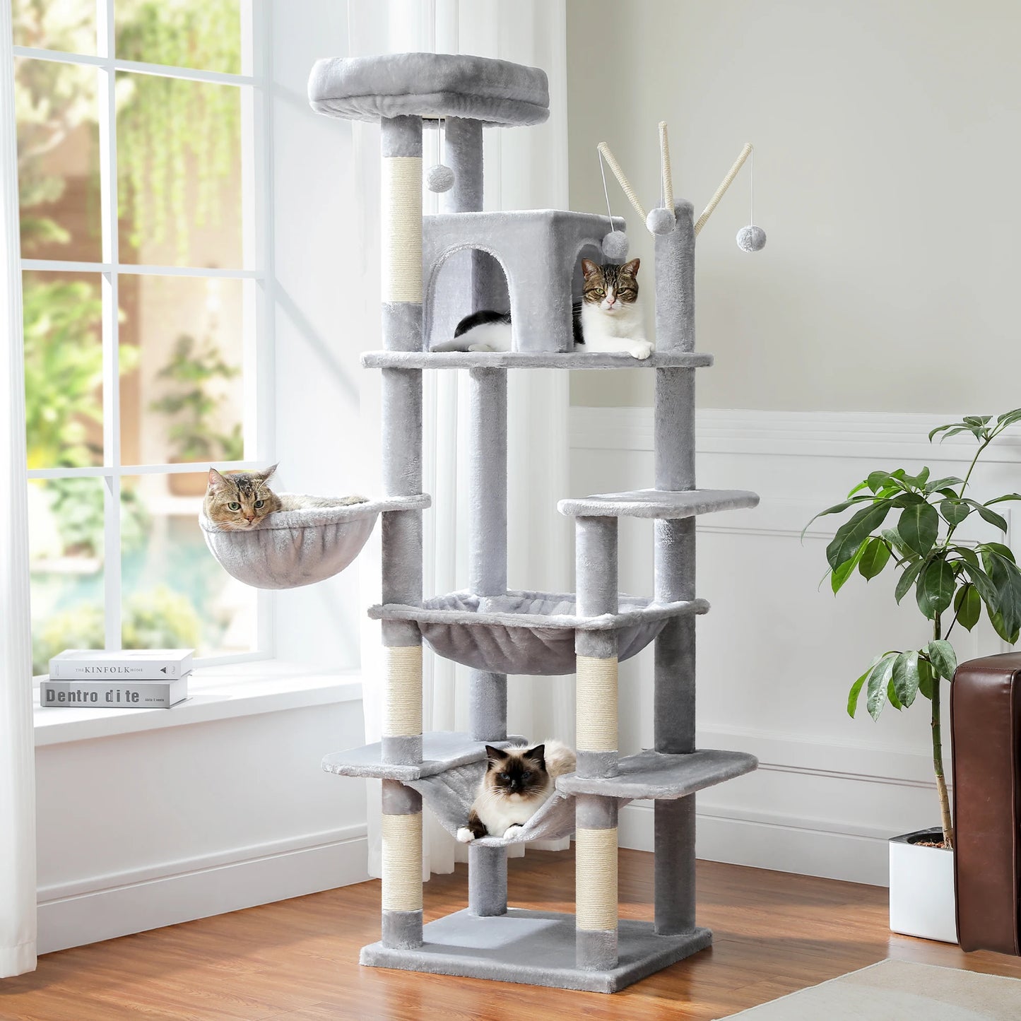 Tall Multi-Level Cat Tree Tower for Multiple Indoor Cats w/ Condo