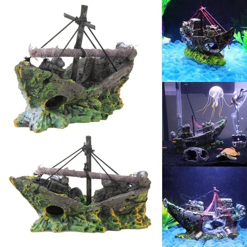 Pirate Ship Wreck Aquarium Decor | Resin Fish Tank Ornament Canada