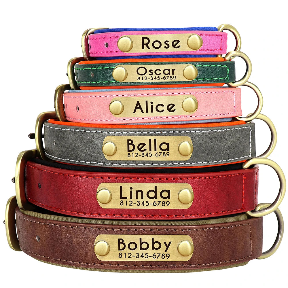 Personalized PU Leather Dog Collar with Engraved Nameplate