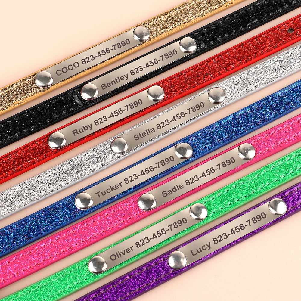 Personalized Bling Leather Cat & Small Dog Collar with Engraved ID