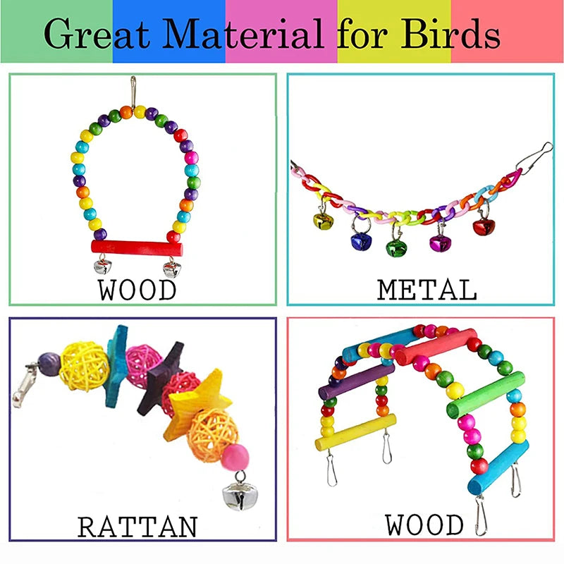 7-Pc Wood Parrot Toys & Bird Cage Accessories Set