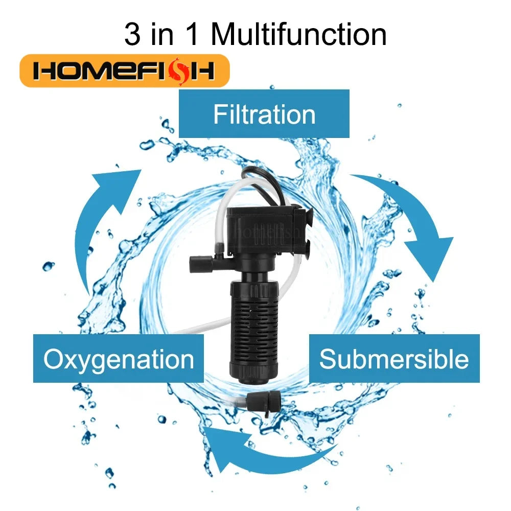 3-in-1 Mini Aquarium Filter & Oxygenator | Submersible Fish Tank Purifier