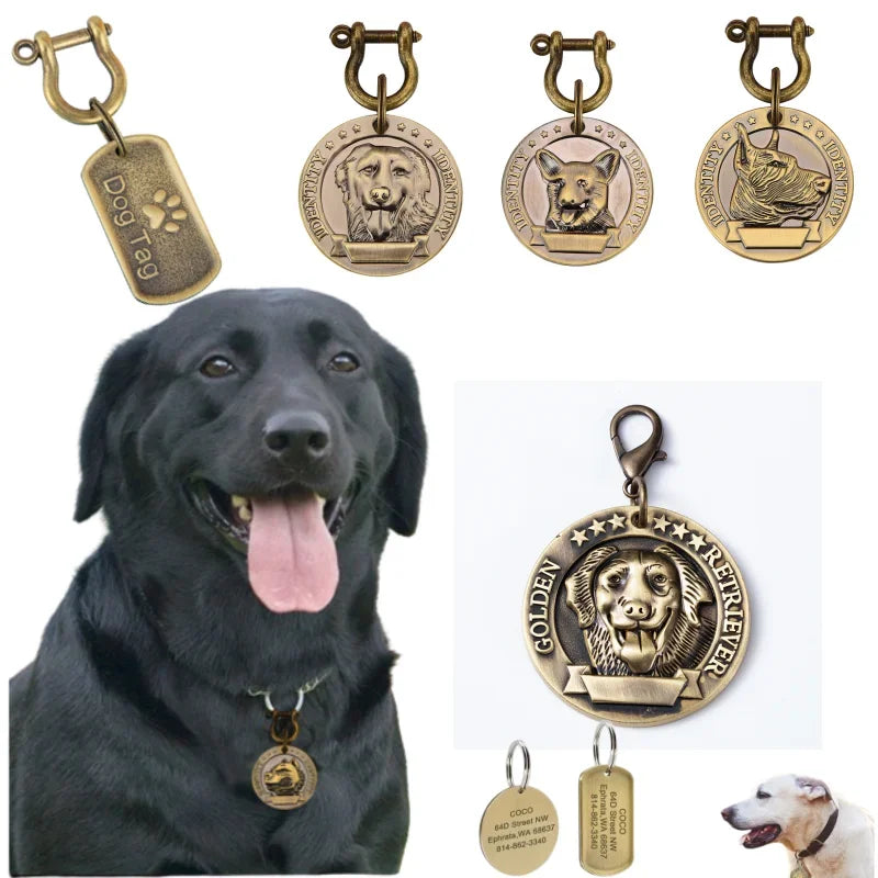 Custom Engraved Bronze Dog ID Tag | Personalized Pet Nameplate
