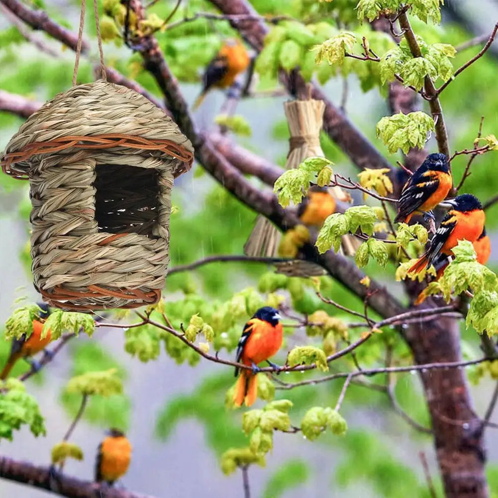 Handwoven Straw Bird Nest for Outdoor Canadian Garden & Small Birds