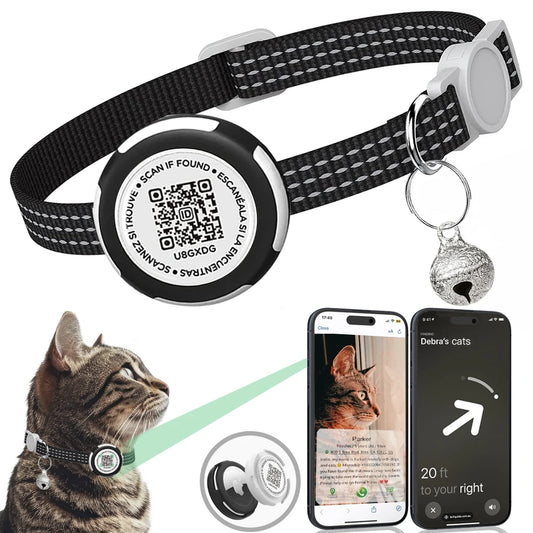 Airtag Cat Collar for Easy Tracking & Safety - Reflective QR ID