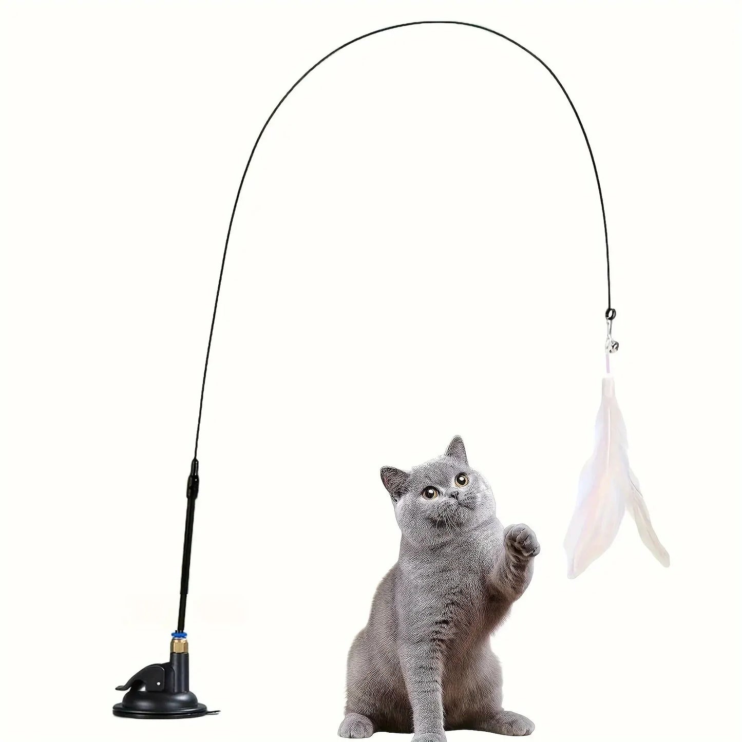 Interactive Cat Teaser Toy | Suction Cup Feather Bell Wand