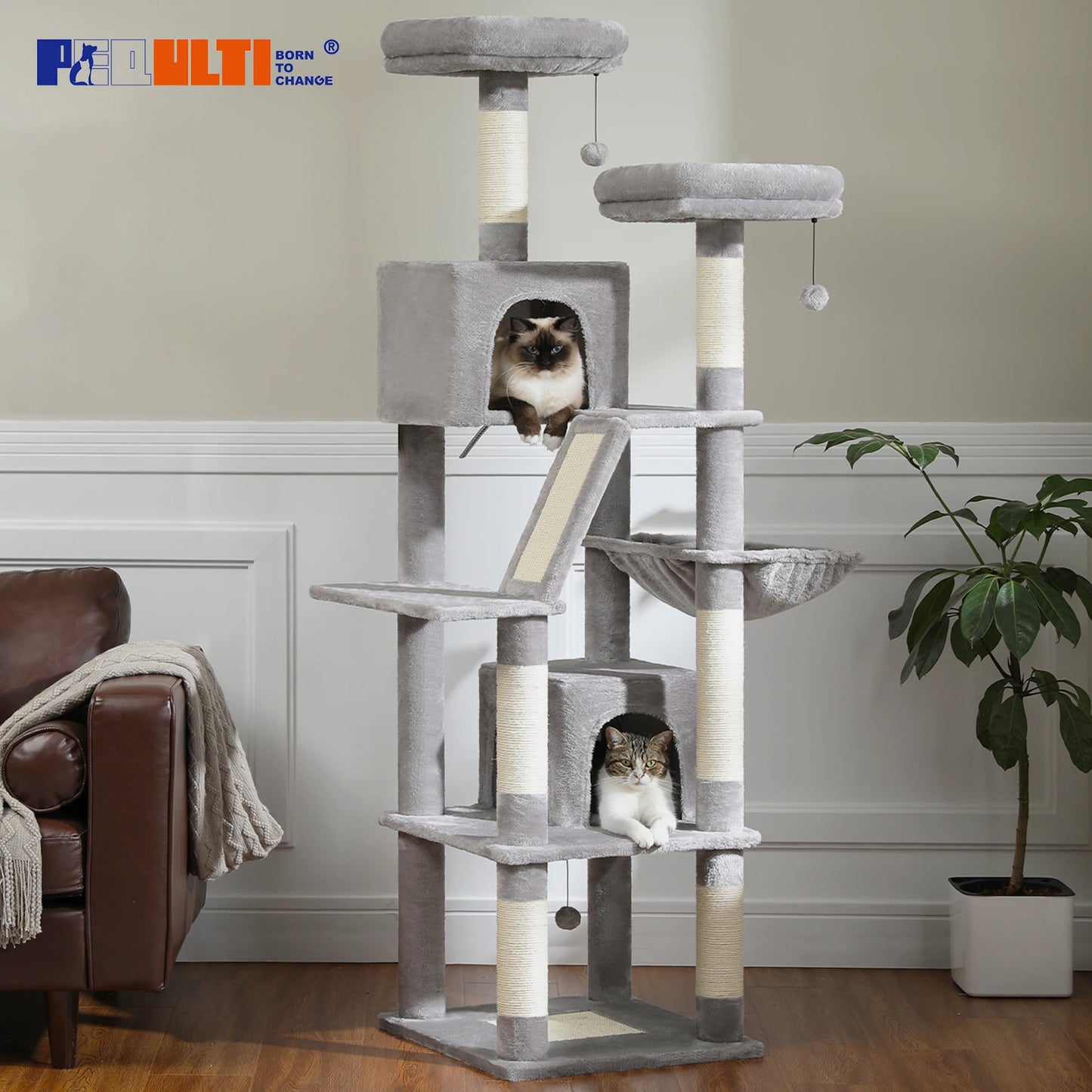 Tall Multi-Level Cat Tree Tower for Multiple Indoor Cats w/ Condo
