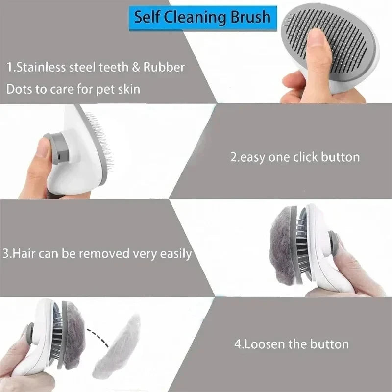 Self-Cleaning Pet Grooming Brush for Dogs & Cats - Hair Remover