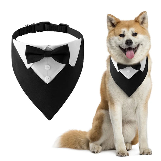 Tuxedo Dog Bow Tie Collar Bandana – Formal Pet Attire for Canada