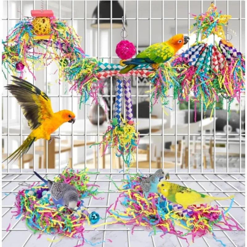 5-Piece Natural Wood Parrot Chewing & Enrichment Toy Set