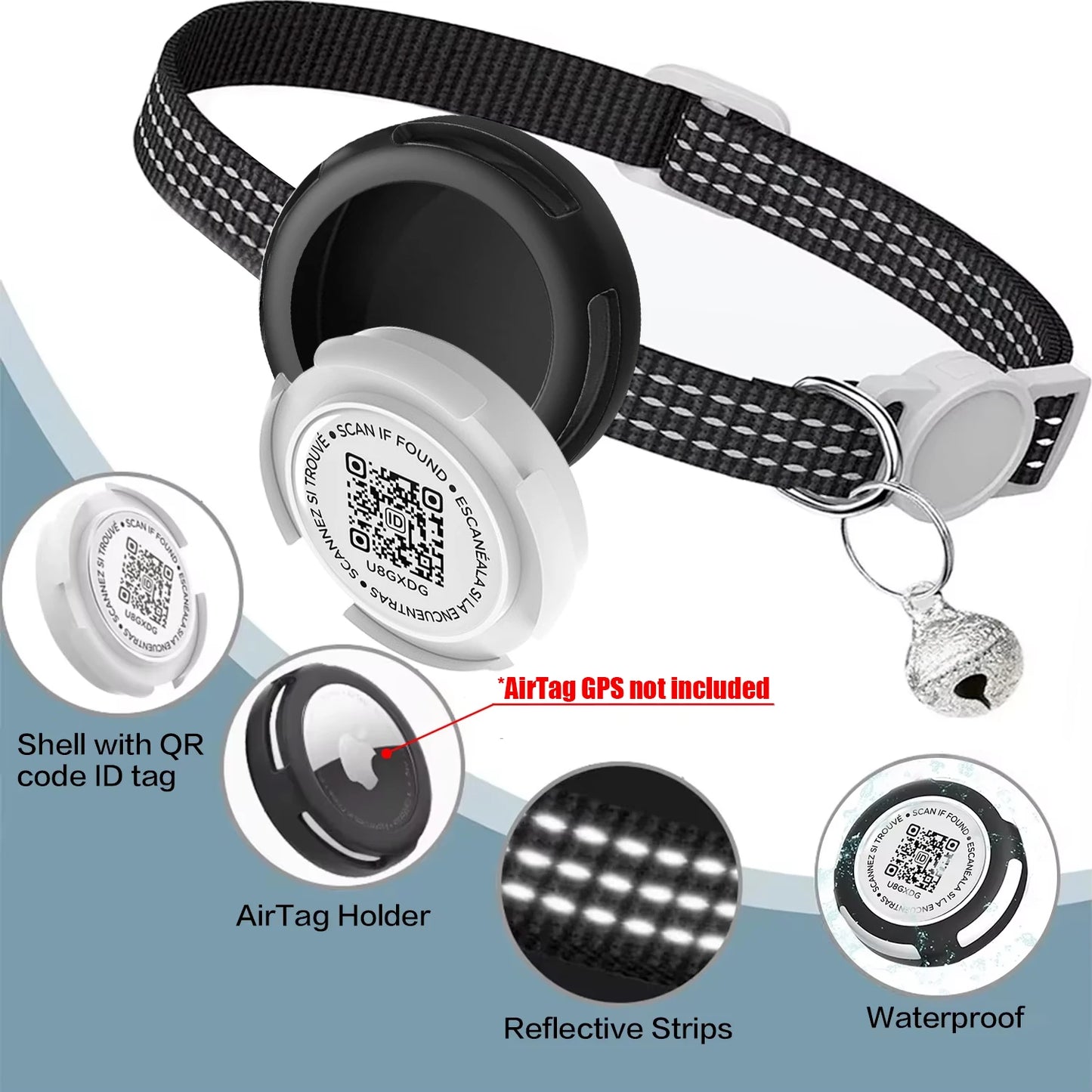 Airtag Cat Collar for Easy Tracking & Safety - Reflective QR ID