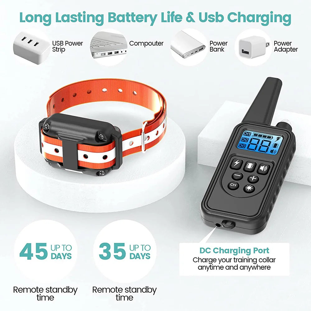 Rechargeable Electric Dog Training & Anti-Bark Collar w/ Clicker