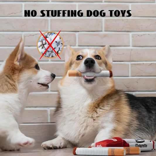 Funny Cigarette Box Dog Toy Interactive Plush & Chew