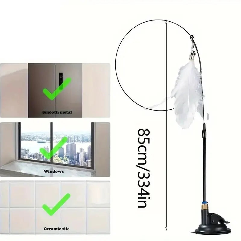 Interactive Cat Teaser Toy | Suction Cup Feather Bell Wand