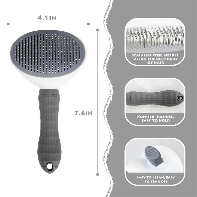 Self-Cleaning Pet Grooming Brush for Dogs & Cats - Hair Remover