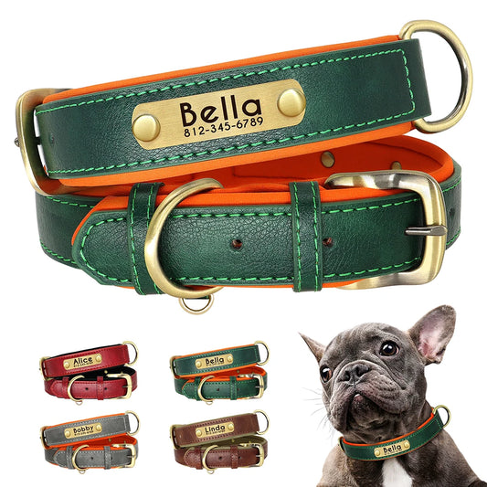 Personalized PU Leather Dog Collar with Engraved Nameplate