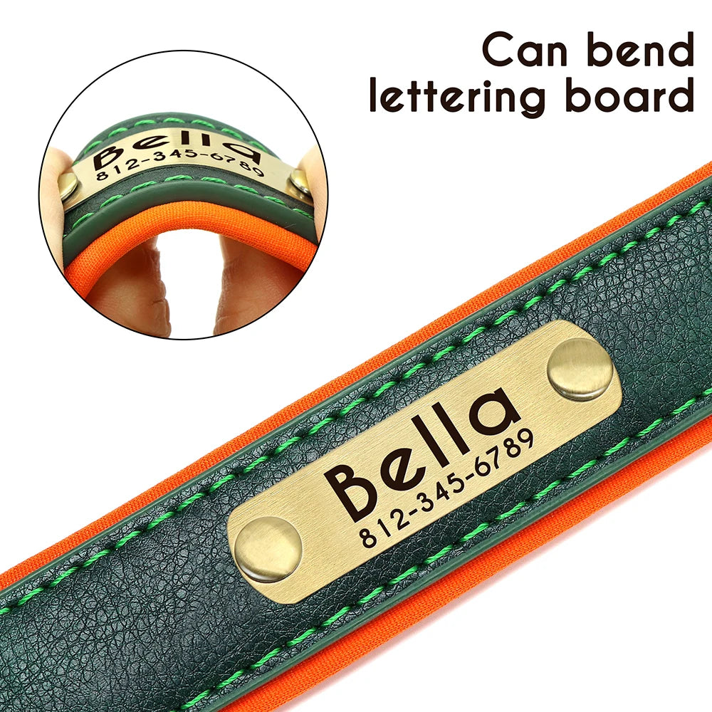 Personalized PU Leather Dog Collar with Engraved Nameplate