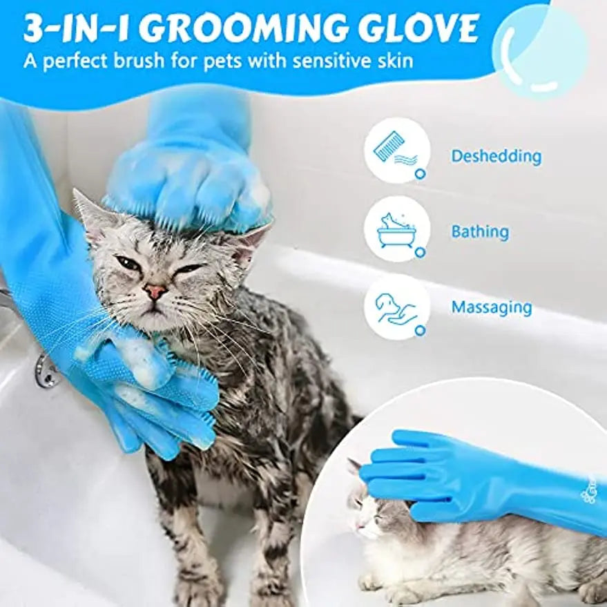Pet Bathing Gloves: Silicone Scrubber & Hair Remover for Dogs, Cats