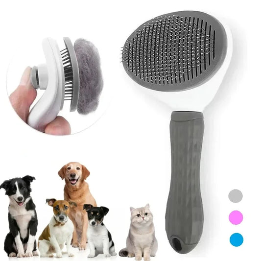 Self-Cleaning Pet Grooming Brush for Dogs & Cats - Hair Remover