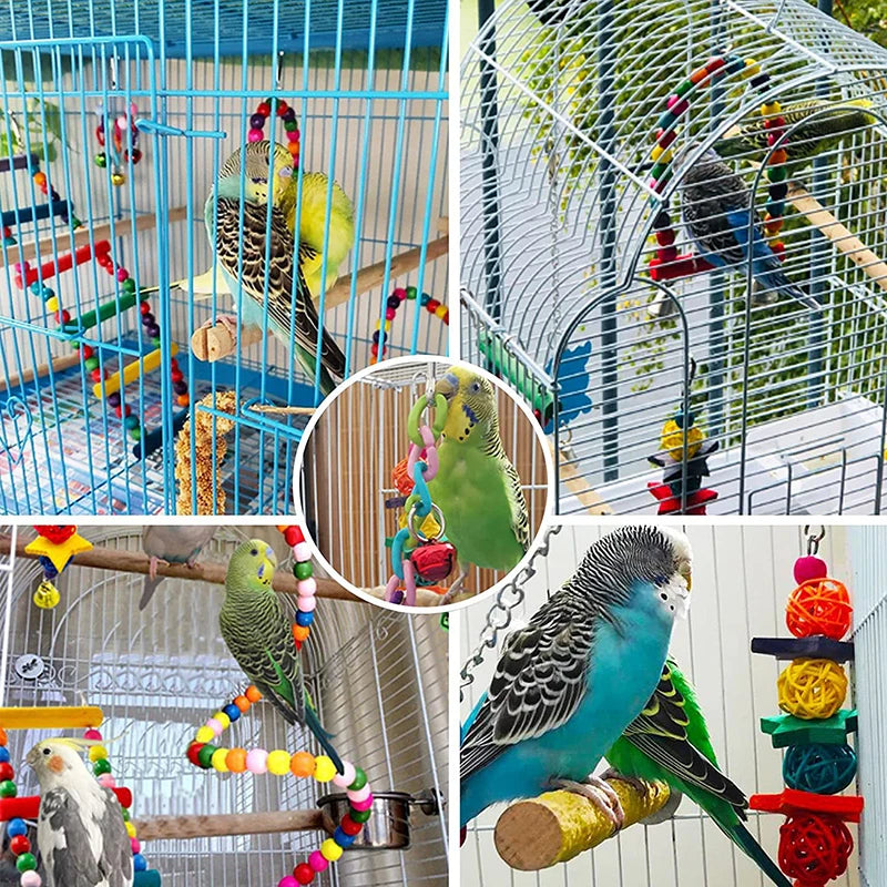 7-Pc Wood Parrot Toys & Bird Cage Accessories Set