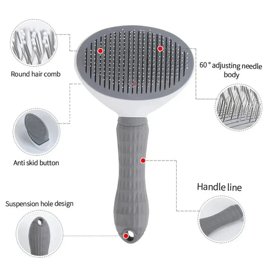 Self-Cleaning Pet Grooming Brush for Dogs & Cats - Hair Remover