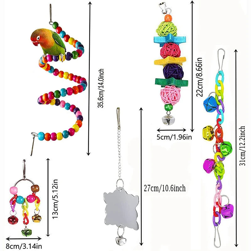 7-Pc Wood Parrot Toys & Bird Cage Accessories Set