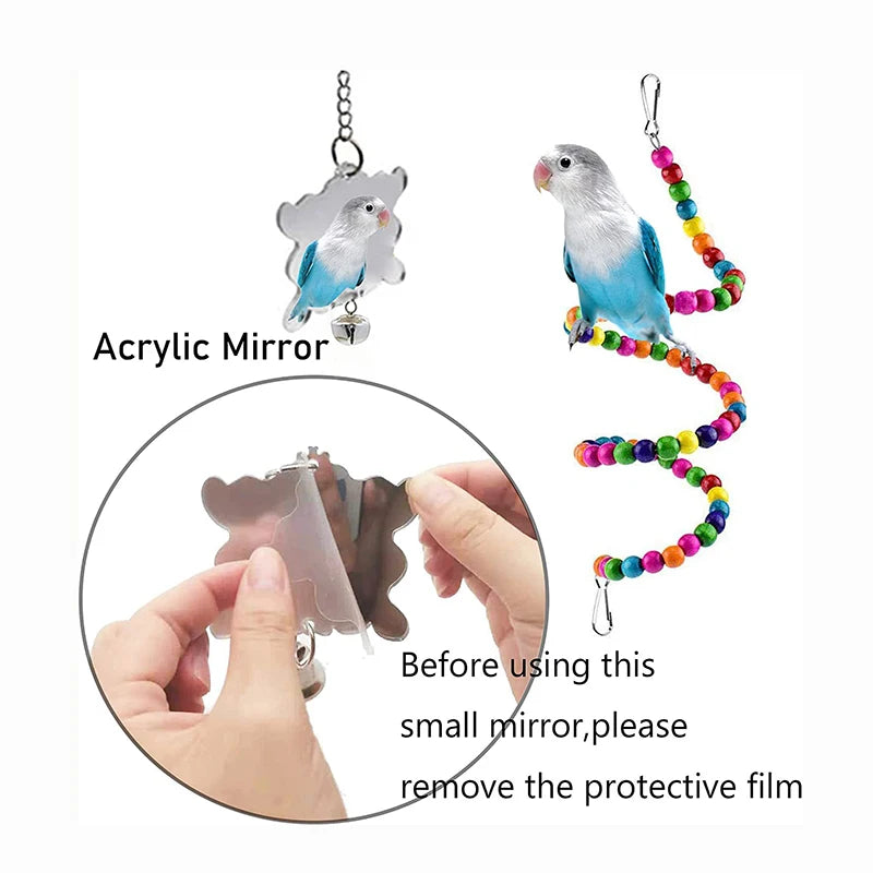 7-Pc Wood Parrot Toys & Bird Cage Accessories Set