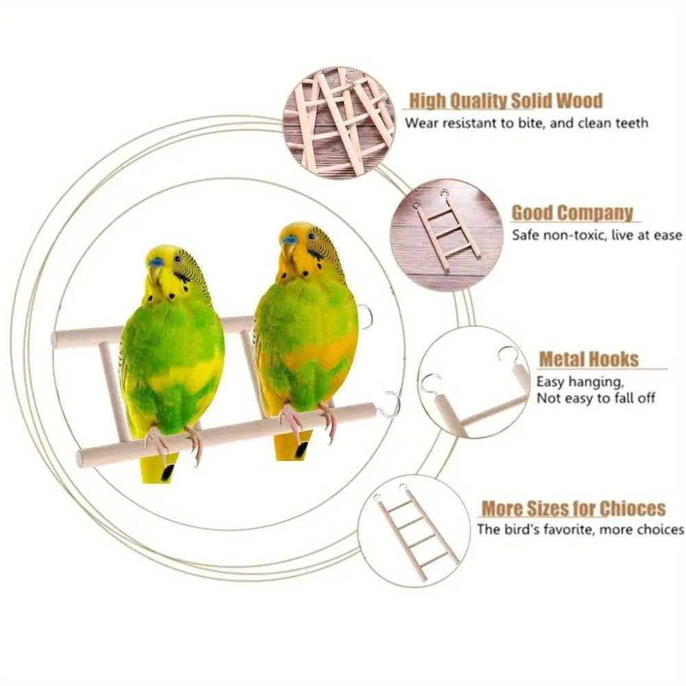 Durable Wooden Parrot Climbing Ladder Toy | Solid Bird Stand