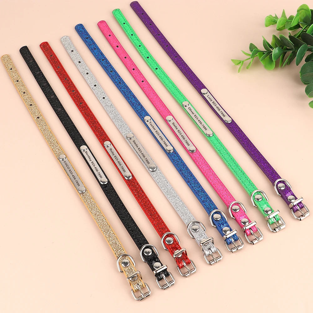 Personalized Bling Leather Cat & Small Dog Collar with Engraved ID