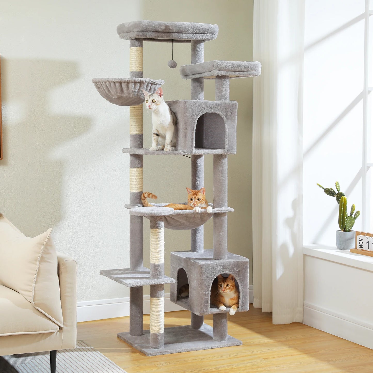 Tall Multi-Level Cat Tree Tower for Multiple Indoor Cats w/ Condo