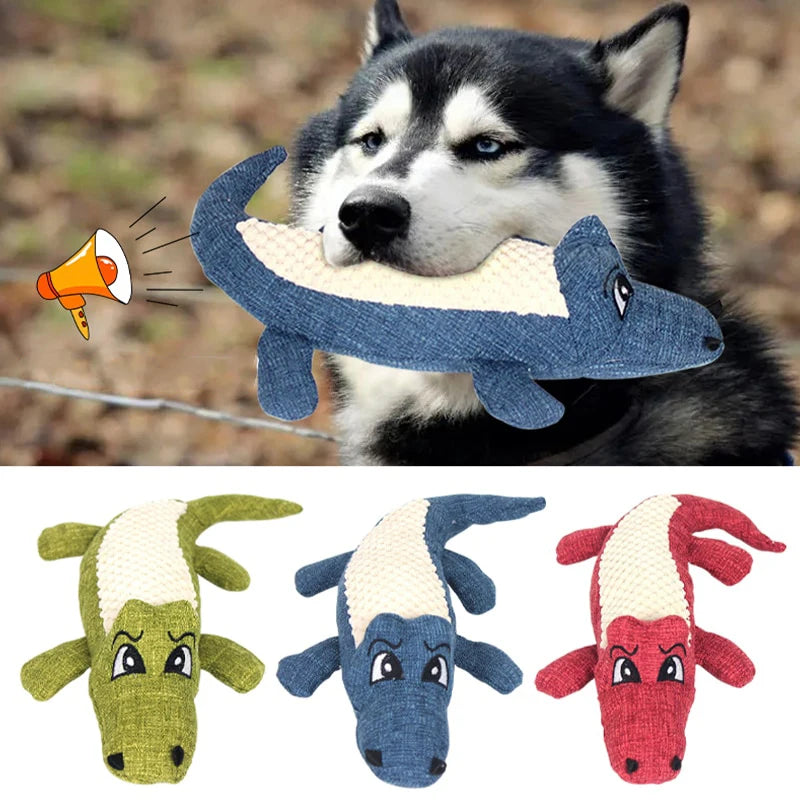 Interactive Alligator Plush Dog Toy - Sound & Teeth Training