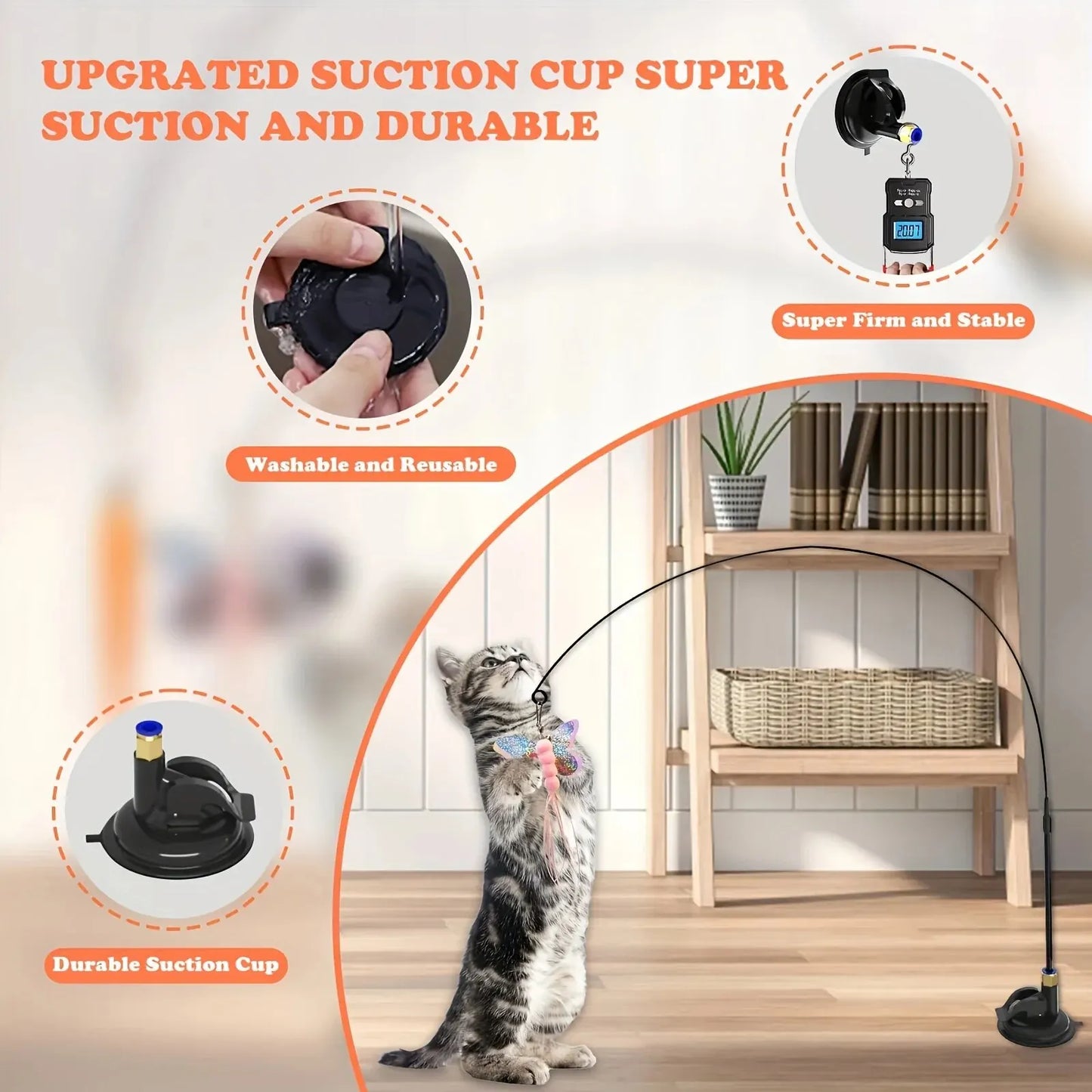 Interactive Cat Teaser Toy | Suction Cup Feather Bell Wand