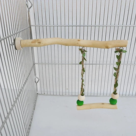 Wood Parrot Double Layer Stand & Swing Toy | Beak & Claw Grinder