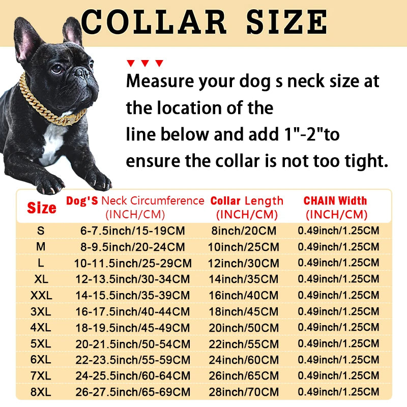 Luxury Diamond Cuban Dog Collar - Secure Metal Chain & Buckle for Pets