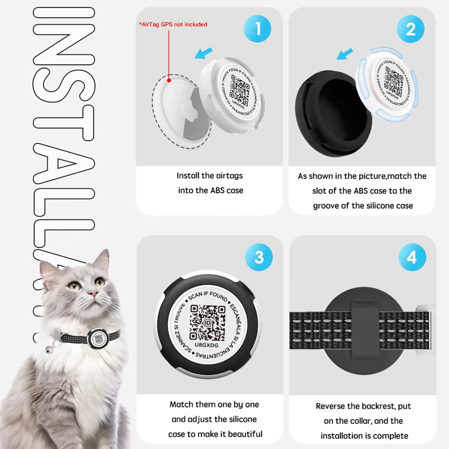 Airtag Cat Collar for Easy Tracking & Safety - Reflective QR ID