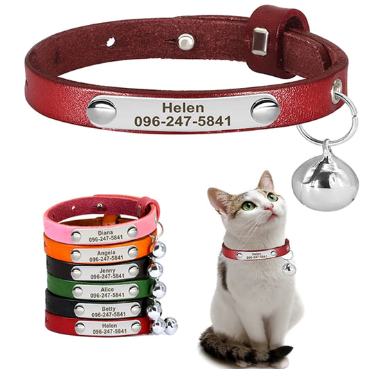 Personalized Leather Cat Collar - Engraved Name & Anti-Lost Canada