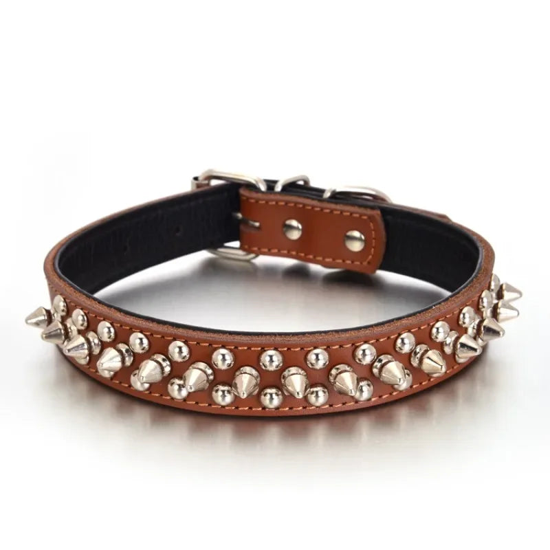 Anti-Bite Leather Pet Collar with Bullet-Proof Rivets