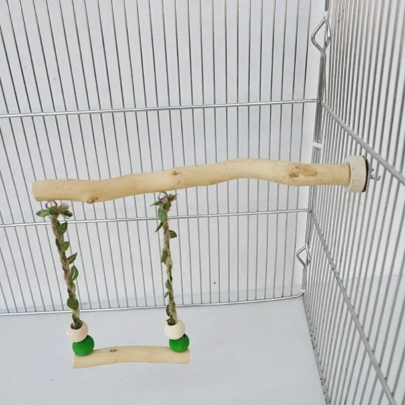 Wood Parrot Double Layer Stand & Swing Toy | Beak & Claw Grinder