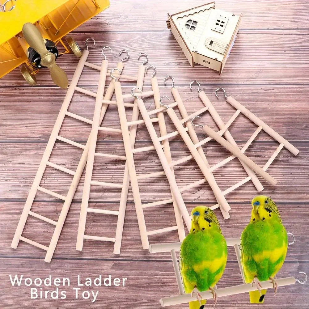 Durable Wooden Parrot Climbing Ladder Toy | Solid Bird Stand