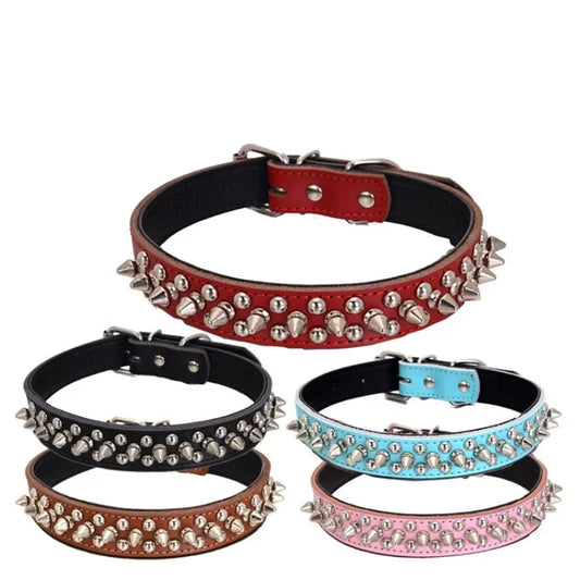 Anti-Bite Leather Pet Collar with Bullet-Proof Rivets