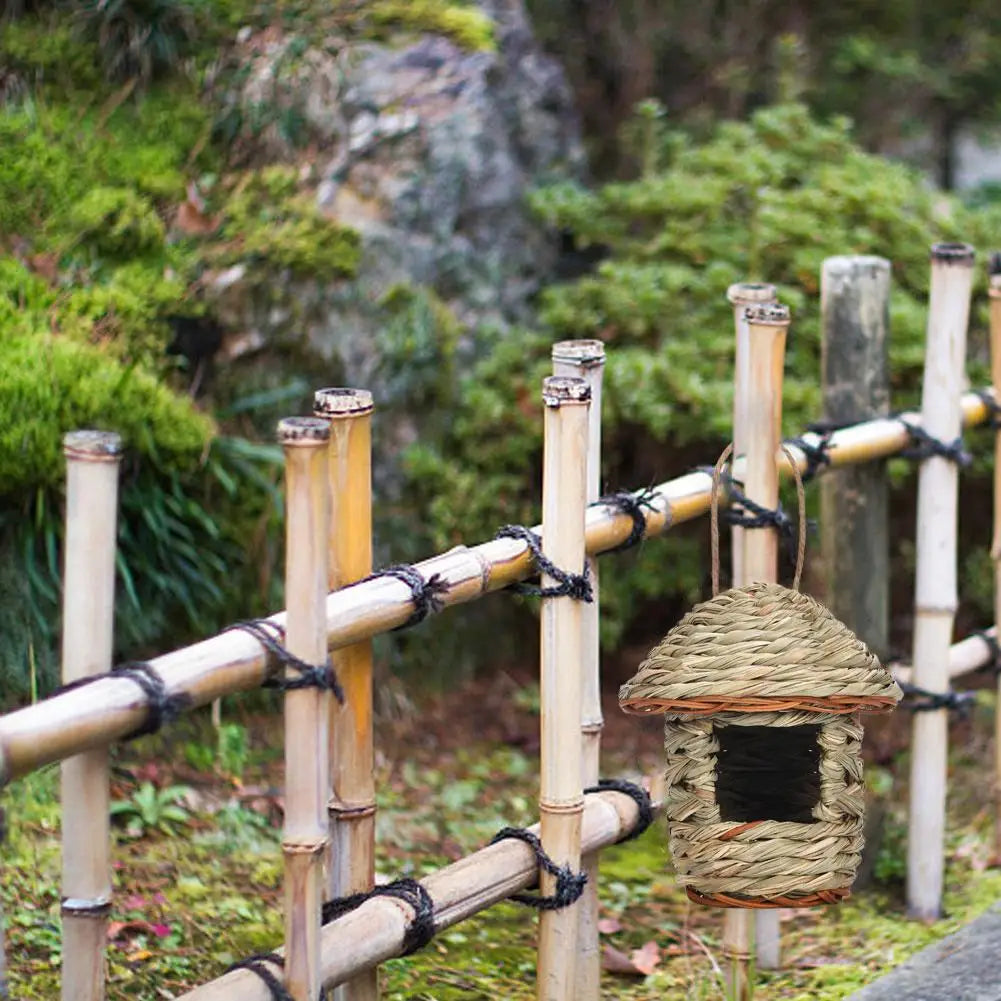 Handwoven Straw Bird Nest for Outdoor Canadian Garden & Small Birds